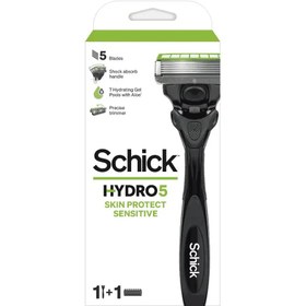 تصویر تیغ اصلاح 5 لبه مردانه پوست حساس شیک SCHICK Hydro5 skin protect sensitive بسته 1+1 عددی 