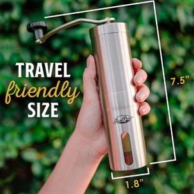 تصویر JavaPresse Manual Stainless Steel Coffee Grinder - 18 Adjustable Settings, Portable Conical Burr Grinder for Camping, Travel, Espresso - With Hand Crank 