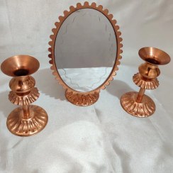 تصویر آینه شمعدان مسی پایه دار قیمت مناسب 