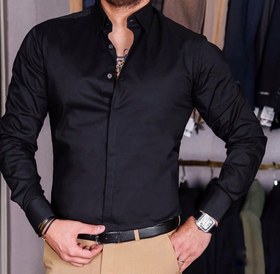 تصویر پیراهن مشکی ساتن کش اسپورت _ مجلسی[درجه یک] - XL Black Satin Cashback Shirt _ Classy