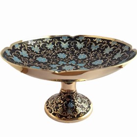 تصویر میوه خوری پایه دار برنجی میناکاری Enameled brass fruit bowl with stand