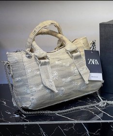 تصویر کیف دستی زنانه جین زارا ZARAمدل VINTAG همراه بند بلند زنجیری ZARA BAG