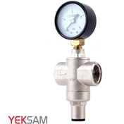 تصویر فشار شکن پیستونی مانومتردار CS CASE سایز 1/2 اینچ 16 بار شیر فشار شکن پیستونی مدل 0515 با مانومتر برنجی سایز 1/2 اینچ برند کیس