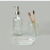 تصویر ست سه تکه جا مایع دستشویی شیشه ای بی رنگ انگلیش هوم 