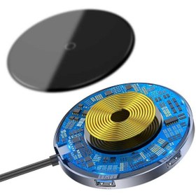 تصویر شارژر وایرلس و هاب چهار پورت بیسوس Baseus WXJMY-0G Circular Mirror Wireless Charger HUB 