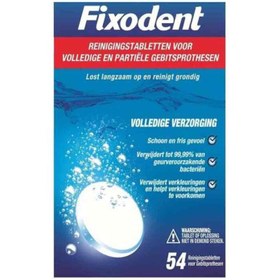 تصویر قرص تمیز کننده پروتز دندان ایتالیایی فیکسودنت Fixodent Complet Nettoyant حاوی عصاره نعناع تعداد 54 عددی 