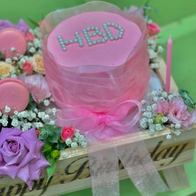 تصویر باکس گل و کیک happy birthday | کد: ZNB-OML 