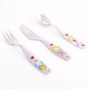 تصویر ست قاشق و چنگال کودک چینی زرین ایران مدل کیدز اورینت طرح پریا درجه عالی بسته 3 عددی 