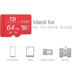 تصویر کارت حافظه microSDXC تروبایت مدل 633X-A2-V30 کلاس 10 استاندارد UHS-I U3 سرعت 95MBps ظرفیت 64 گیگابایت به همراه کارت‌خوان 