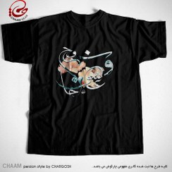 تصویر تیشرت هنری ایرانی با طرح در بازار عشق جان و نور دیده ام برند چام 22302 CHAAM persian tshirt Catch me, hunt me, even though you're a trap design 22302