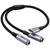 تصویر تبدیل 1 به 2 صدا استریو Type C به 3.5 میلی متر ماده یوگرین 30732 AV144 Ugreen AV144-30732 Type C to 3.5mm AUX Stereo Audio Splitter Converter