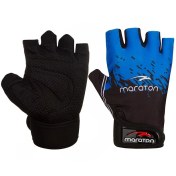 تصویر دستکش نیمه انگشتی دوچرخه سواری پددار مینگل اسپرت طرح ماراتون | مشکی/زرد 