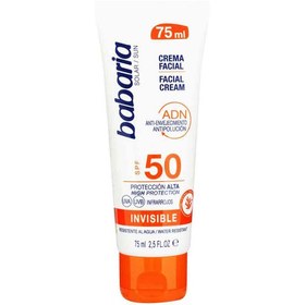 تصویر ضد آفتاب اینویزیبل INVISIBLE مدل ضد آب و ضد آلودگی هوا SPF50 باباریا babaria حجم 75 میل SUNSCREEN CREAM INVISIBLE SPF 50 babaria 75 ml