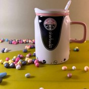 تصویر ماگ استارباکس درب‌دار و قاشق‌دار مدل قوطی 