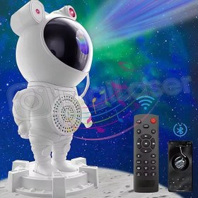 تصویر ربات پروژکتوری اسپیکر دار کهکشانی مدل فضانورد robot galaxy projector speaker