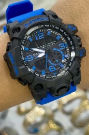 تصویر ساعت مچی جی شاک مشکی و ابی | Black and blue J-Shock wristwatch 