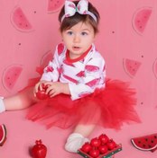 تصویر ست یلدایی طرح هندونه شامل بادی و دامن - ۱۸تا ۲۴ ماه 