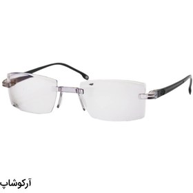تصویر عینک طبی دور بین با نمره -2.00 فریم لس، دسته مشکی، لنز بلوکات و شکل مستطیلی مدل DBA301 