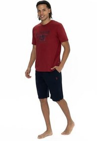 تصویر ست پیژامه چند رنگ مردانه پایه تی شرت و شلوار جیب چوگان کوتاه تر یقه دوچرخه جزئیات U.S. Polo Assn. 