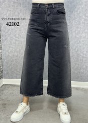 تصویر شلوار جین زنانه واید لگ ذغالی 