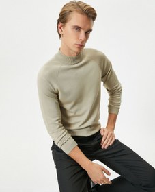 تصویر سویشرت بافتنی آستین بلند فیت اسلیم با یقه نیمه‌تاریک برند Koton Slim Fit Long Sleeve Knitwear Half Turtleneck Sweater