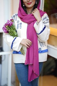 تصویر شال تابستانی نخی با دوردوزی سنگ - مشکی 