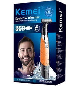 تصویر موزن ابرو و صورت مدل KM1910 رنگ مشکی/نارنجی/نقره‌ای به ابعاد 18x3.6 سانتیمتر برند kemei KM1910 Eyebrow And Facial Trimmer Black/Orange/Silver 18x3.6cm