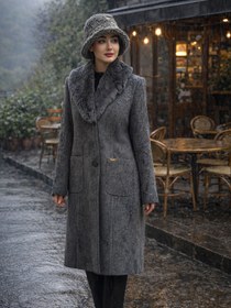 تصویر پالتو فوتر خز دار یقه آرشال دو جیب سایز ۴۴ تا ۵۰ 