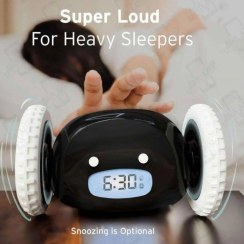 تصویر ساعت آلارم بازیگوش ضدضربه و فراری در سه رنگ مشکی، صورتی و سفید 