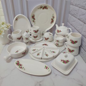 تصویر ست صبحانه خوری گل سرخی قدیمی 