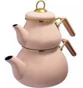 تصویر کتری قوری لعابی آجار رنگ صورتی 