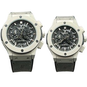 تصویر ساعت مچی ست هابلوت بیگ بنگ کرنوگراف صفحه اسکلتون سیلور Hublot big bang 12549 