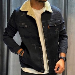 تصویر کت جین مشکی داخل خز با کیفیت بالا سایز ۳XL 