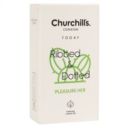 تصویر کاندوم چرچیلز مدل Ribbed & Dotted حاوی روان کننده مضاعف تعداد 12 عددی 