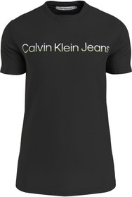 تصویر تی شرت مشکی مردانه پنبه با ورود به سیستم برند سیاه J30J324682 BEH Calvin Klein 