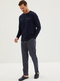 تصویر ست پیژامه فاق نرمال آستین بلند راه راه مردانه | کیگیلی Kiğılı 263843 