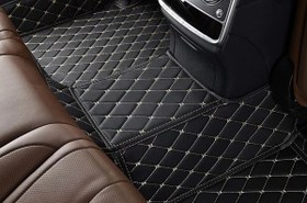 تصویر کفپوش چرمی پنج بعدی پورشه باکستر (سال ۲۰۱۷ الی ۲۰۱۸) - مشکی دوخت سفید / فقط صندوق 