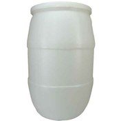 تصویر بشکه پلاستیکی سفید 140 لیتری تسمه فلزی 140 liter white plastic barrel with metal belt