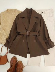 تصویر مانتو بارونی ایناز جنس کتان تی سی شیک و با کیفیت - استخوانی / سایز 