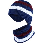 تصویر ست کلاه و شال گردن بچگانه بافتنی داخل خز گوش دار 