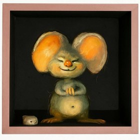 تصویر دیوارکوب چوبی برجسته فانتزی موش بازیگوش 