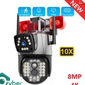 تصویر دوربین مینی اسپید دام سیمکارتی IP تحت شبکه چرخشی 8MP 4K دو لنزه بیسیم مدل C10-564 آژیردار - به همراه برق اضطراری / به همراه کارت حافظه 64GB 