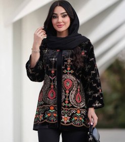 تصویر مدل گلستان یلدایی مدل مخمل گلدوزی شده هندی سایز 46-48