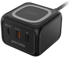 تصویر Porodo 3-Ports USB Desktop Charger Charging Station | Fast Wireless Charger 15W PD 30W UK with Multiple Protection | Smart Design Portable Mini Size Charger Hub | Travel-friendly - PD-FWCH005-BK 