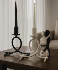 تصویر ست شمعدان و مجسمه سوفیا - مشکی / شمعدان هر عدد 