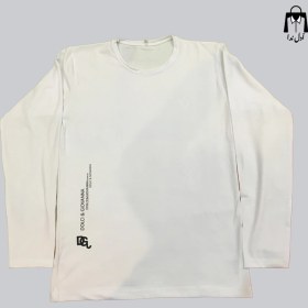 تصویر تیشرت مردانه یقه گرد آستین بلند سفید لوگو‌دار 