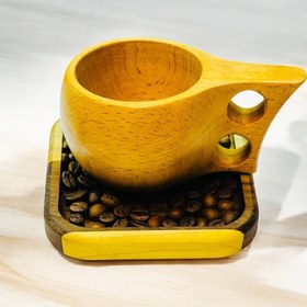 تصویر ست لیوان و سینی چوبی چای خوری Wooden tea cup and tray set