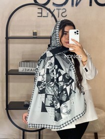 تصویر شال نخ ژاکارد DIOR مشکی طوسی کد1519 