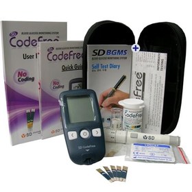تصویر دستگاه تست قند خون کد فری به همراه 60 عدد نوار تست قندخون ا SD BIOSENSOR CODE FREE SD BIOSENSOR CODE FREE