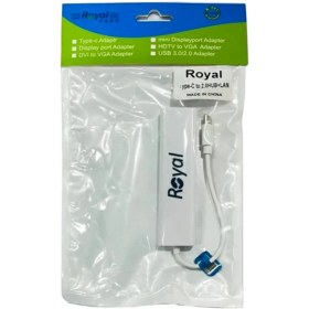 تصویر هاب 3 پورت USB2 و مبدل شبکه Royal رابط Type-c هاب 3 پورت USB2 و مبدل شبکه Royal رابط Type-c
